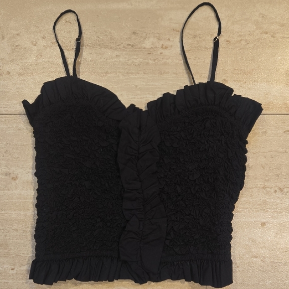 Zara Tops - New Zara Black Spaghetti Strap Stretchy Smocked Ruffle Hem Tank